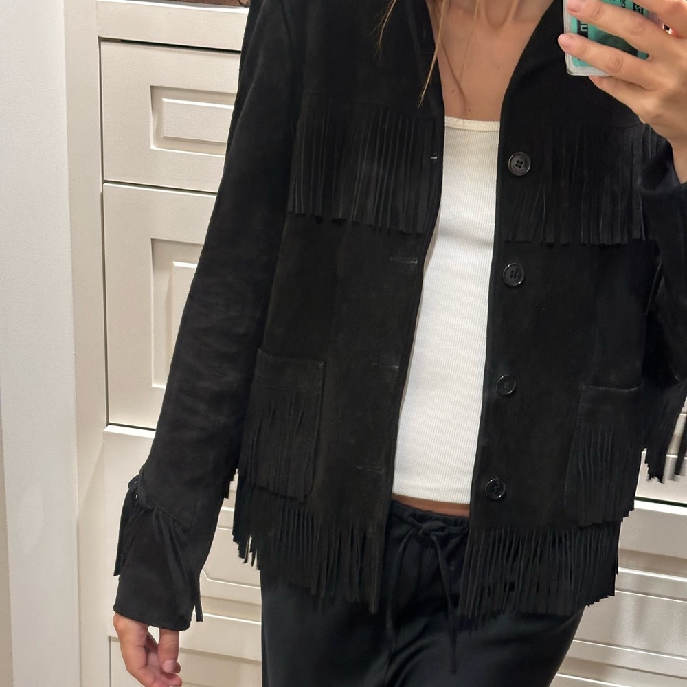 Saint Laurent suede black fringe jacket excellent condition size 0/2
